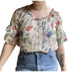 Bellambra Women's Chiffon Silk Floral Blouse Spring Multicolored Size S Tunic